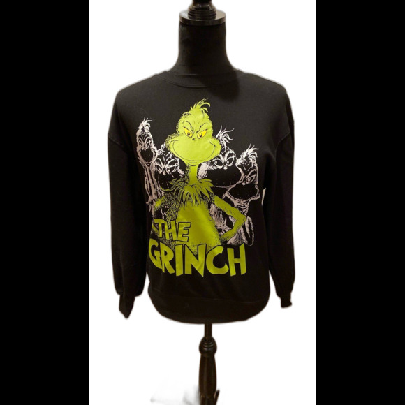 The Grinch Pullover Sweatshirt Size XXS Black Lime Green Rounded  Crew Neck - Picture 1 of 10